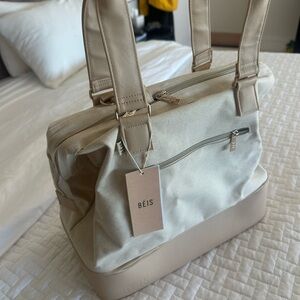 Beis convertible mini weekender bag cream tote